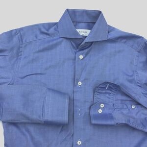 ETON  Slim herringbone  blue  colour , cotton  shirt Sz 15 /38 made in Europe